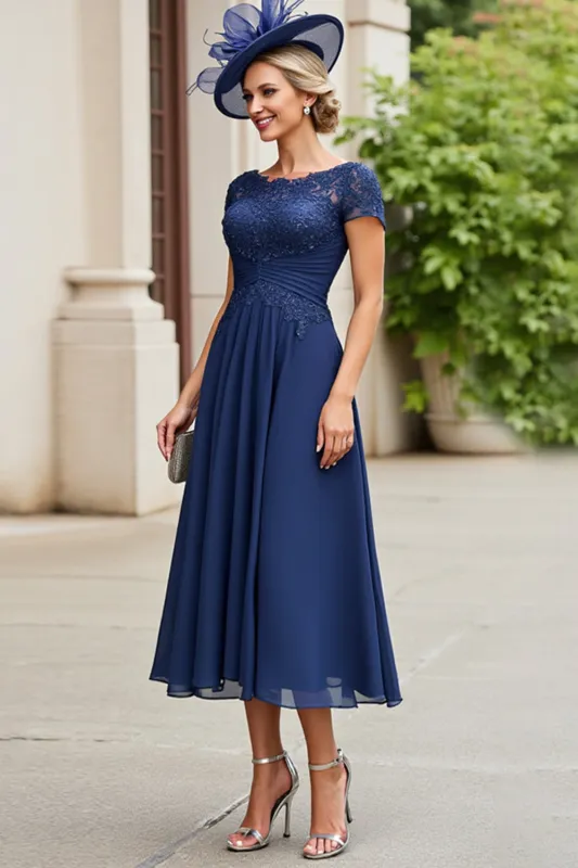 Navy Appliqued A Line Mother Of The Bride Dress sold by Zapaka