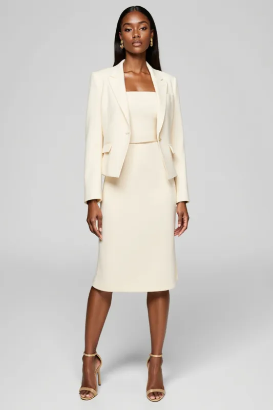 Ivory Peak Lapel Knee Length 2 Piece Work Dress sold by Zapaka