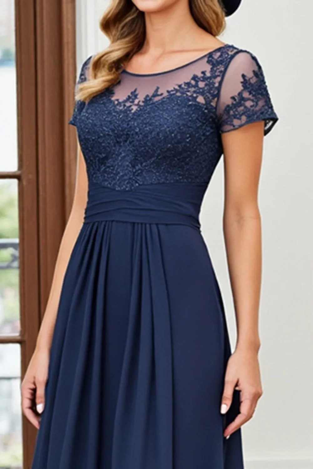 A Line Ruched Long Navy Mother Of The Bride Dress sold by Zapaka product image thumbnail 4