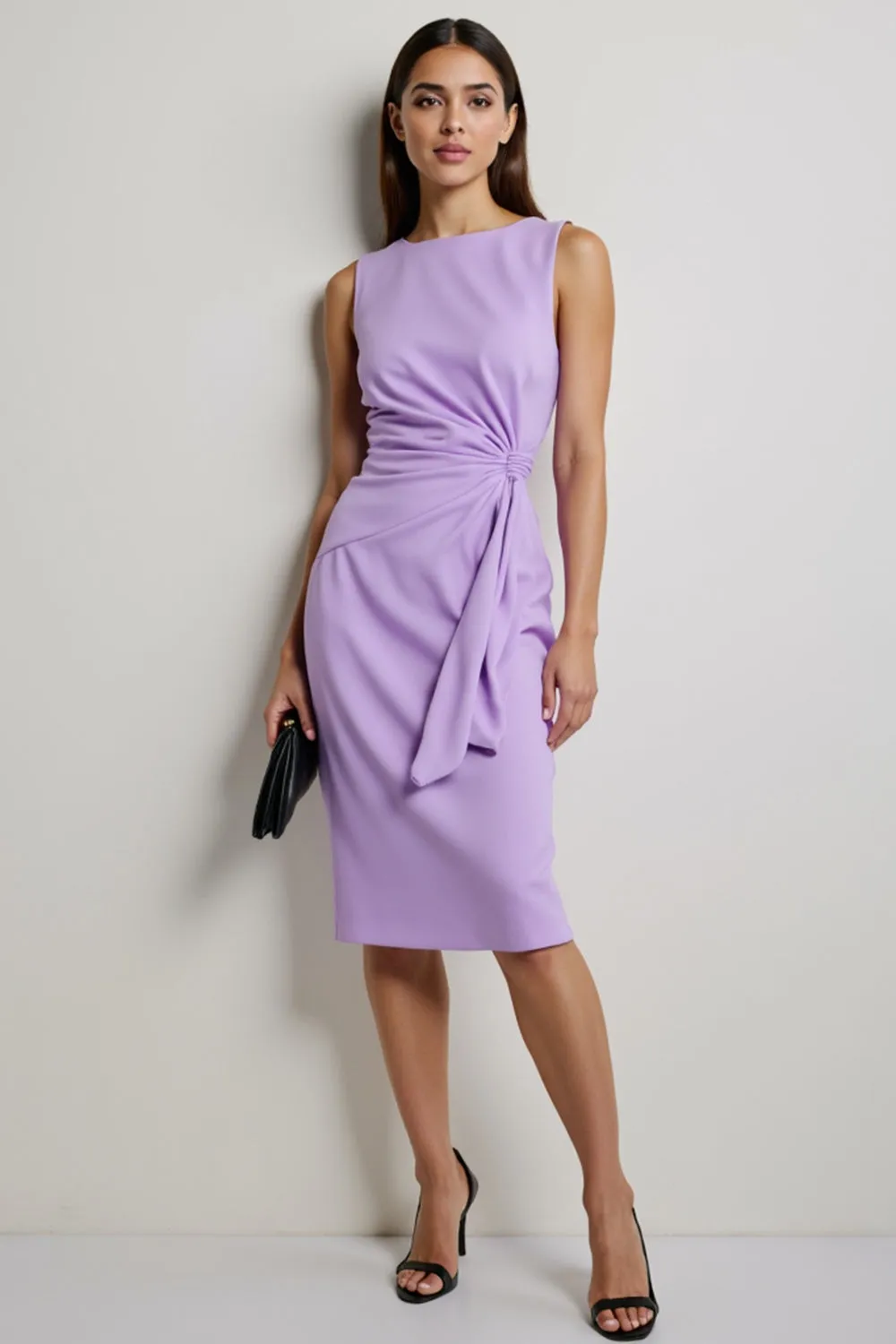 Purple Ruched Bodycon Knee Length Work Dress sold by Zapaka