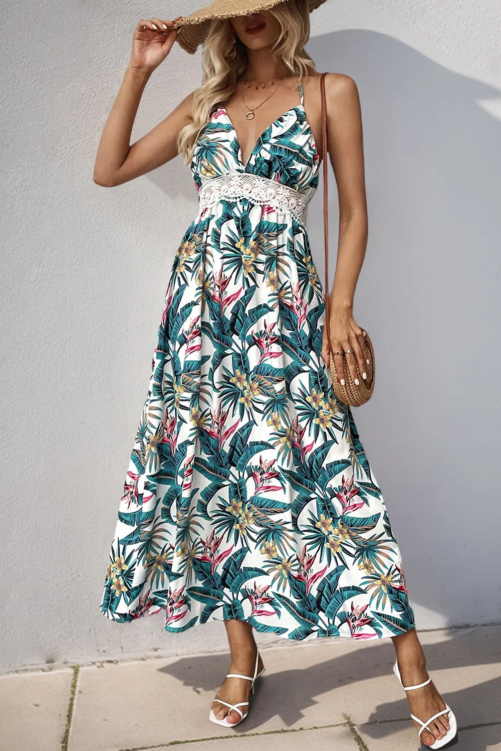 Green Floral Halter A Line Summer Dress sold by Zapaka