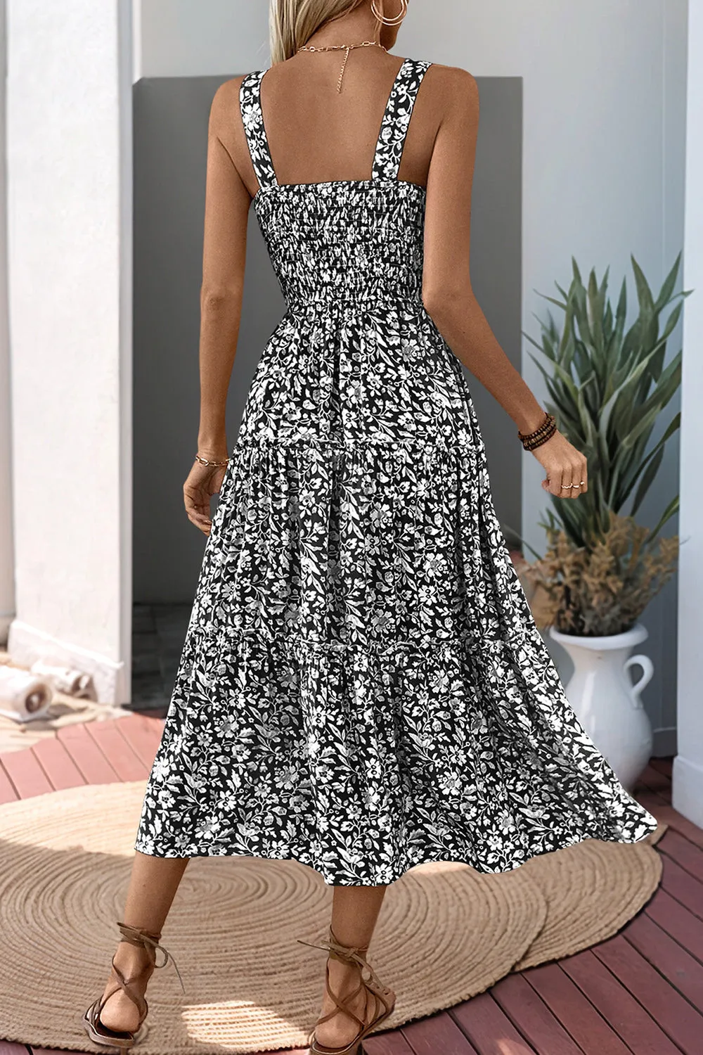 Black Floral A Line Tea Length Summer Dress sold by Zapaka product image thumbnail 2