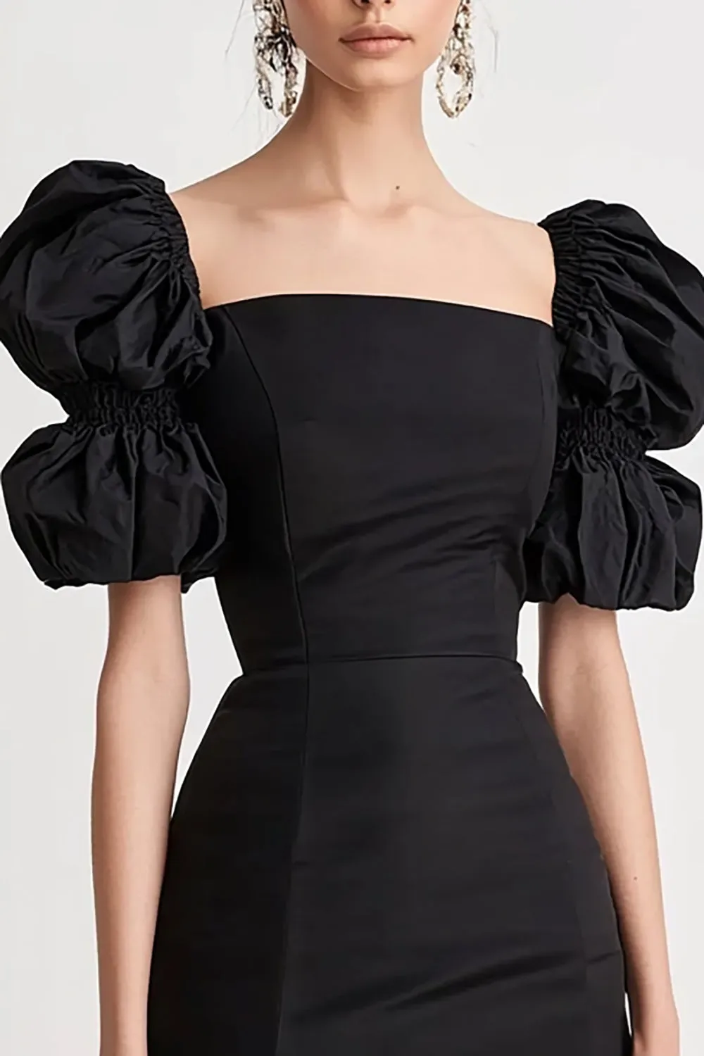 Sheath Square Neck Little Black Dress with Puff Sleeves sold by Zapaka product image thumbnail 2