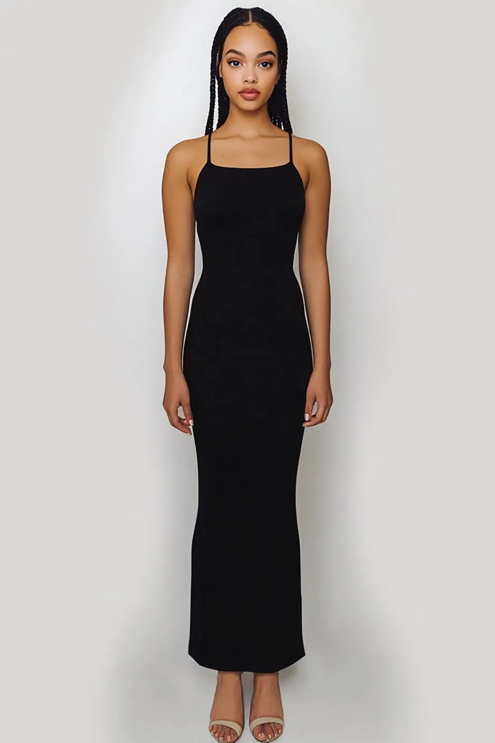 Simple Spaghetti Straps Black Tie Dress sold by Zapaka