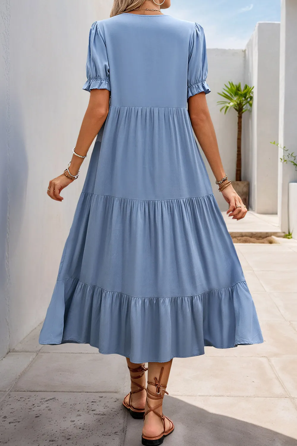 Grey Blue A Line V-Neck Summer Dress sold by Zapaka product image thumbnail 2