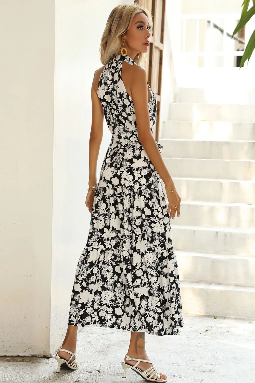 Black Floral A Line Summer Dress with Belt sold by Zapaka product image thumbnail 2