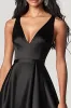 Satin A Line V-Neck High-Low Black Tie Dress sold by Zapaka