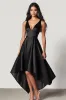 Satin A Line V-Neck High-Low Black Tie Dress sold by Zapaka
