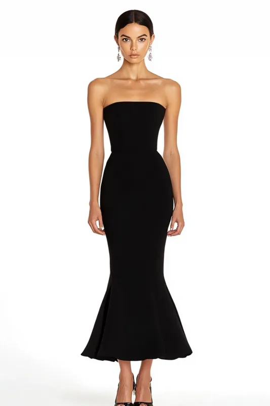 Mermaid Strapless Midi Black Tie Dress sold by Zapaka