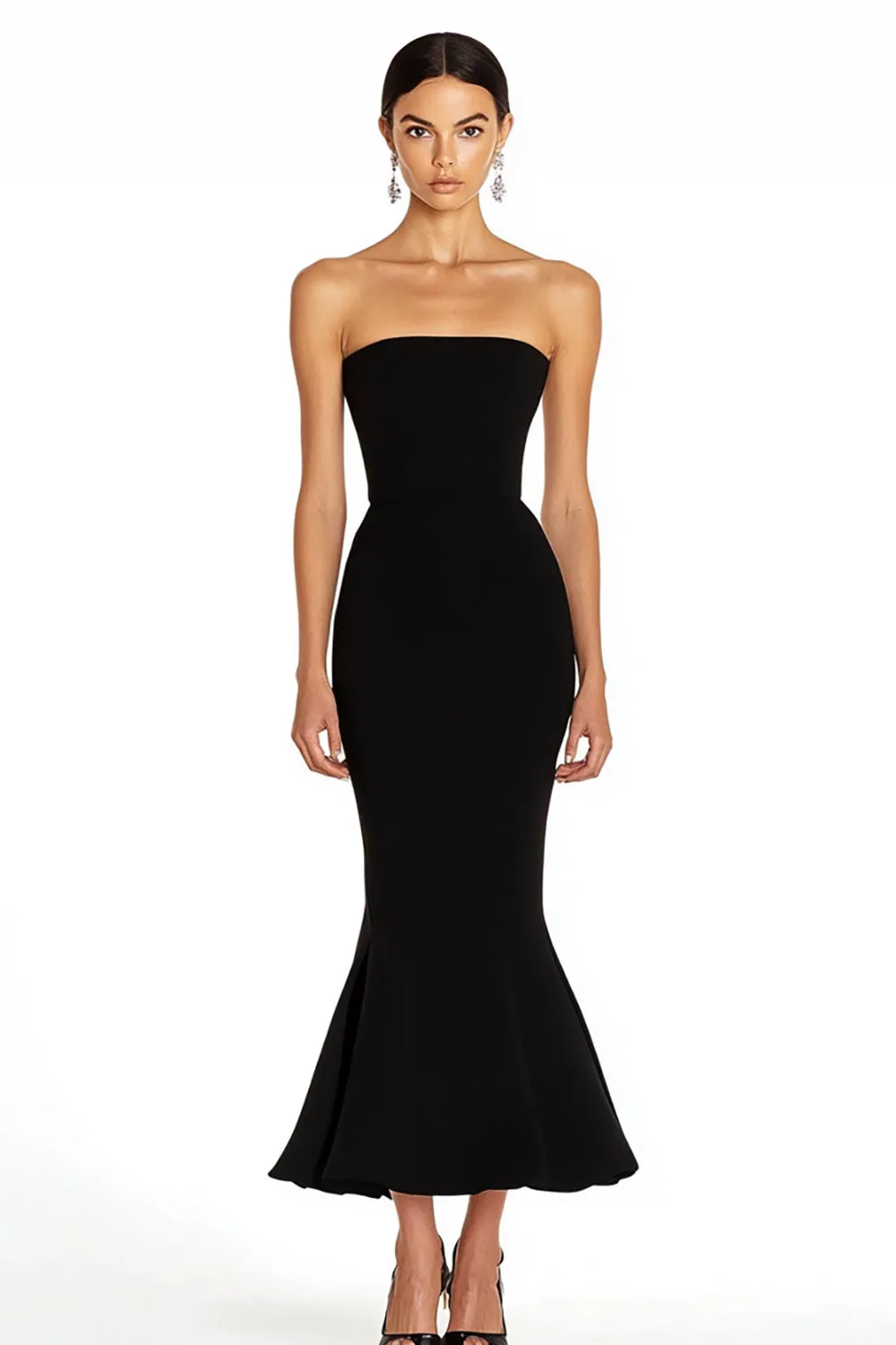Mermaid Strapless Midi Black Tie Dress sold by Zapaka