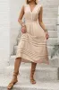 Khaki V-Neck A Line Midi Summer Dress sold by Zapaka