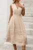 Khaki V-Neck A Line Midi Summer Dress sold by Zapaka