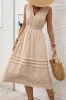 Khaki V-Neck A Line Midi Summer Dress sold by Zapaka