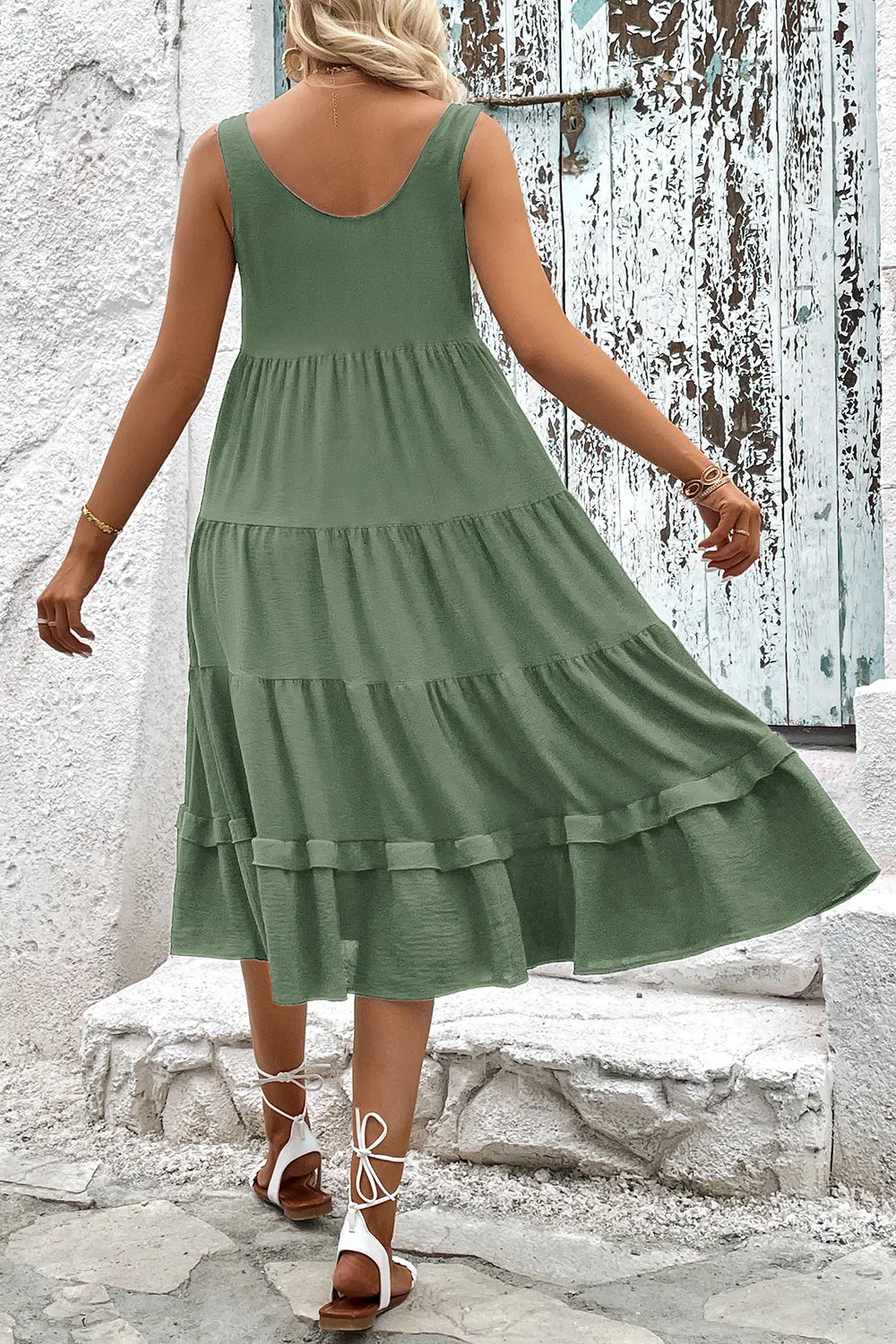 Green A Line Simple Midi Summer Dress sold by Zapaka product image thumbnail 2