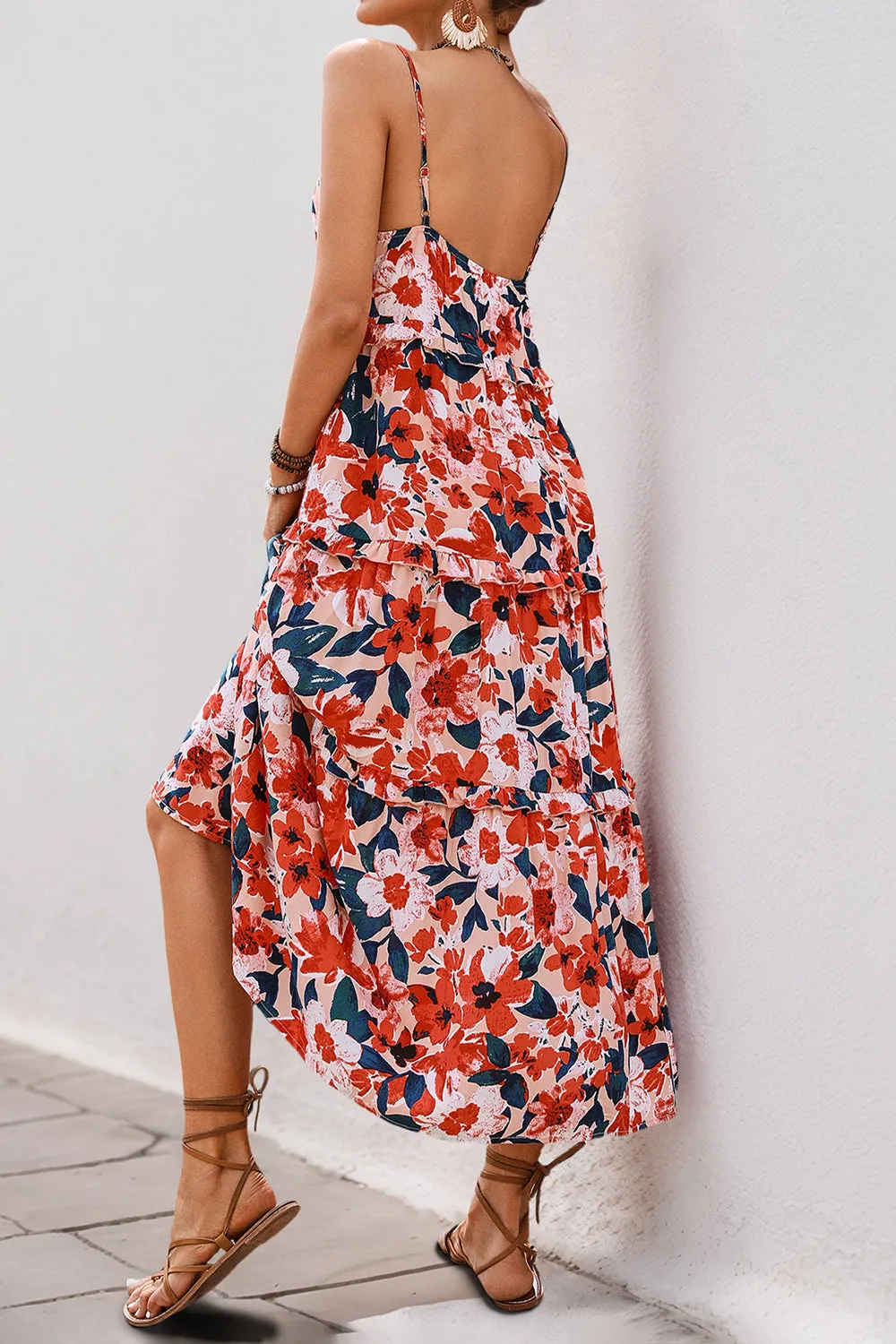 Red Floral Spaghetti Straps A Line Summer Dress sold by Zapaka product image thumbnail 2