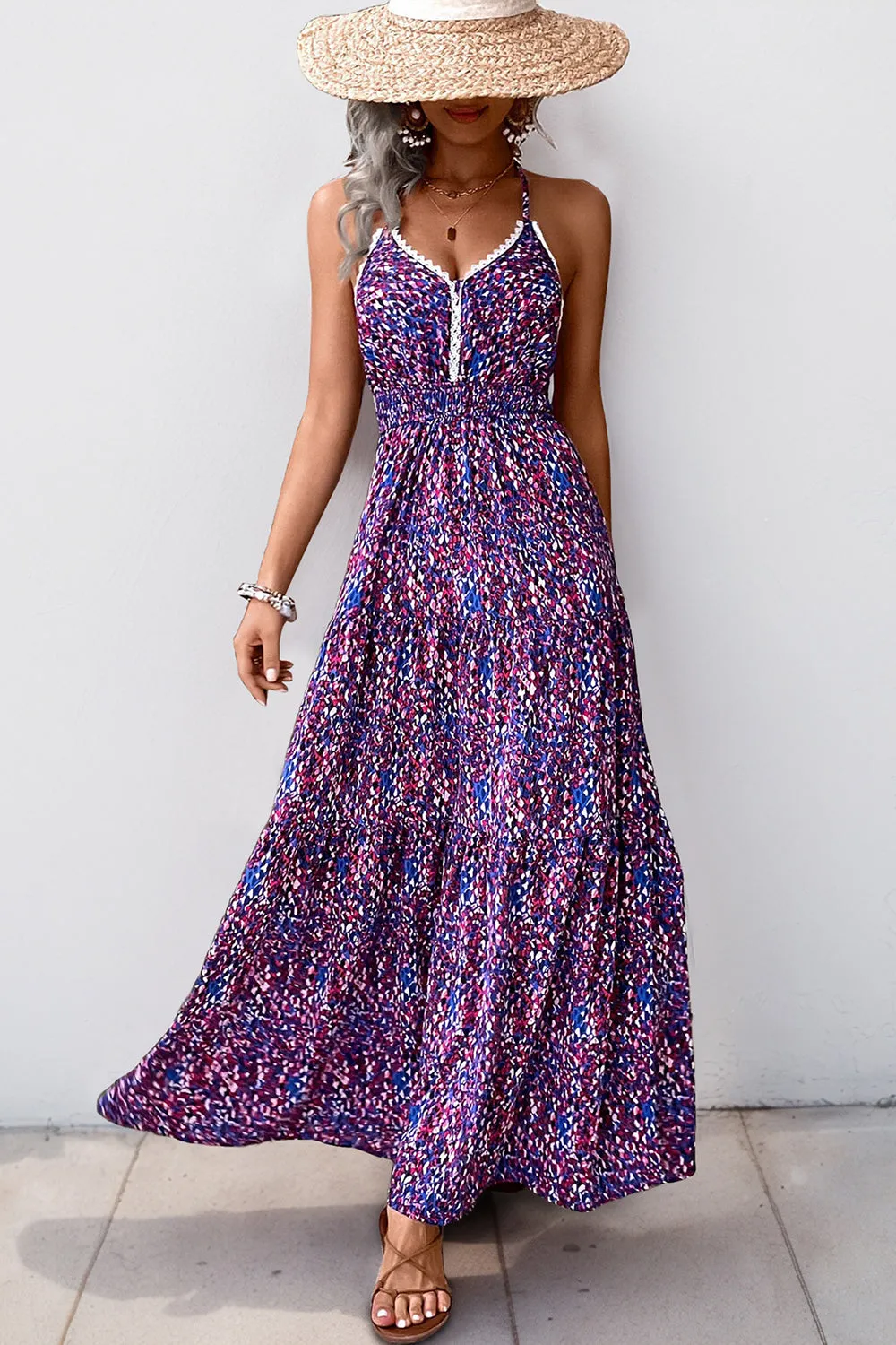 Dark Purple Halter A Line Printed Summer Dress sold by Zapaka product image thumbnail 3