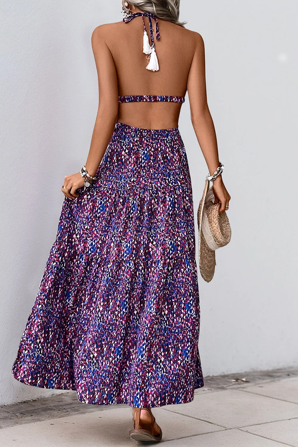Dark Purple Halter A Line Printed Summer Dress sold by Zapaka product image thumbnail 2