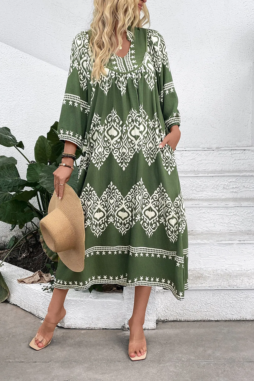 Casual Green A Line Printed Boho Summer Dress sold by Zapaka product image thumbnail 5