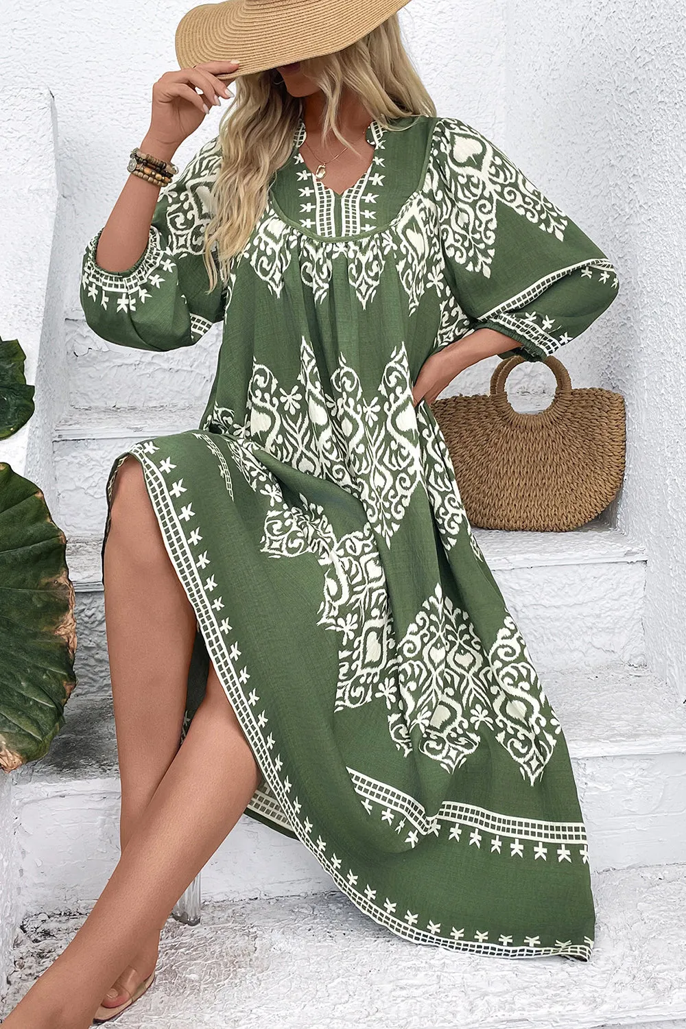 Casual Green A Line Printed Boho Summer Dress sold by Zapaka product image thumbnail 3