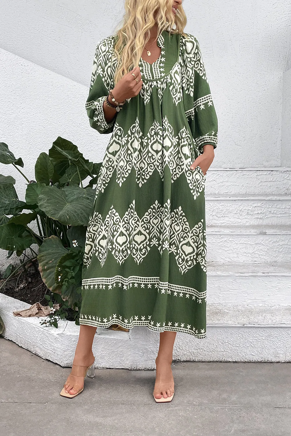 Casual Green A Line Printed Boho Summer Dress sold by Zapaka product image thumbnail 4