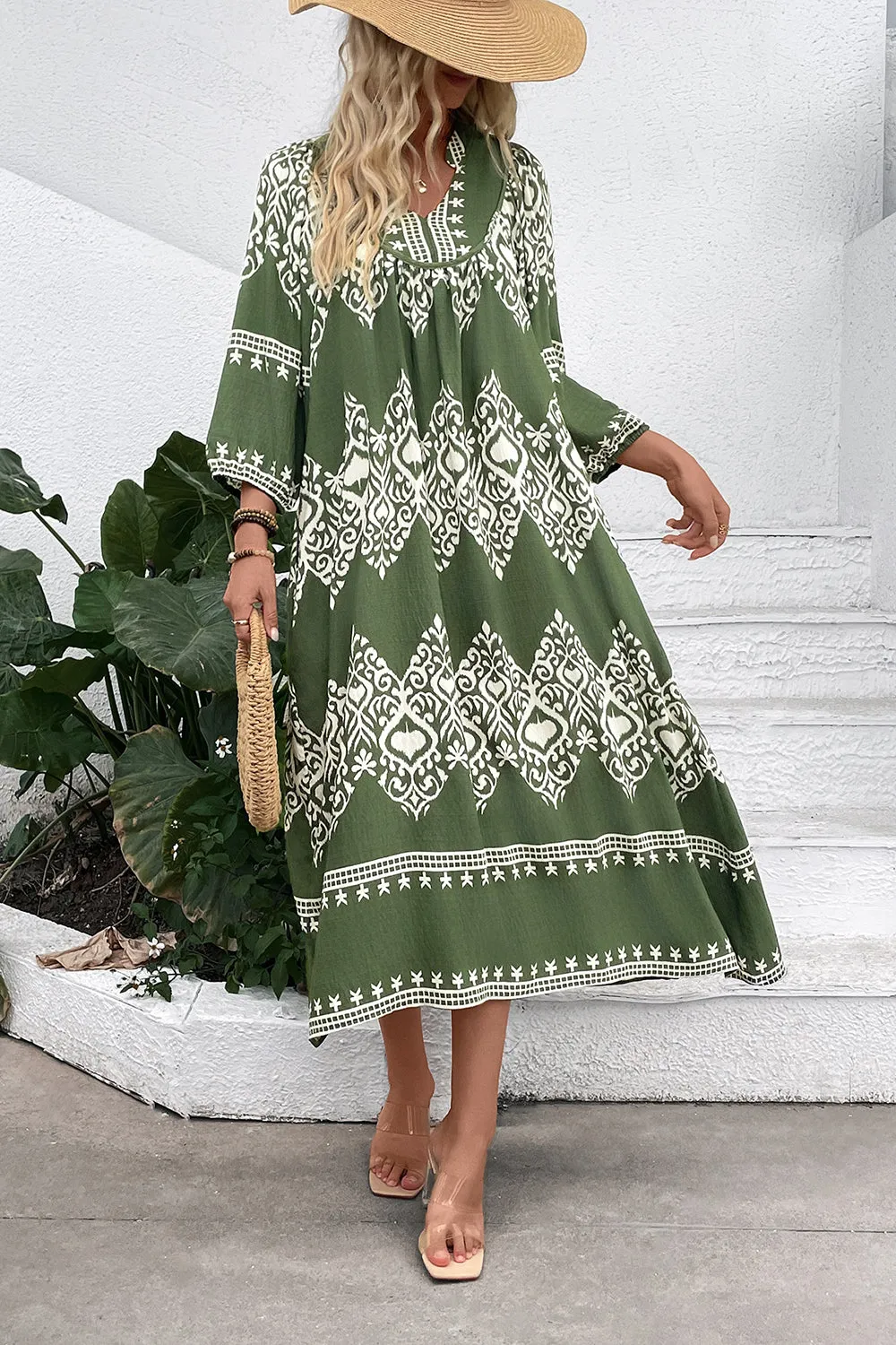 Casual Green A Line Printed Boho Summer Dress sold by Zapaka