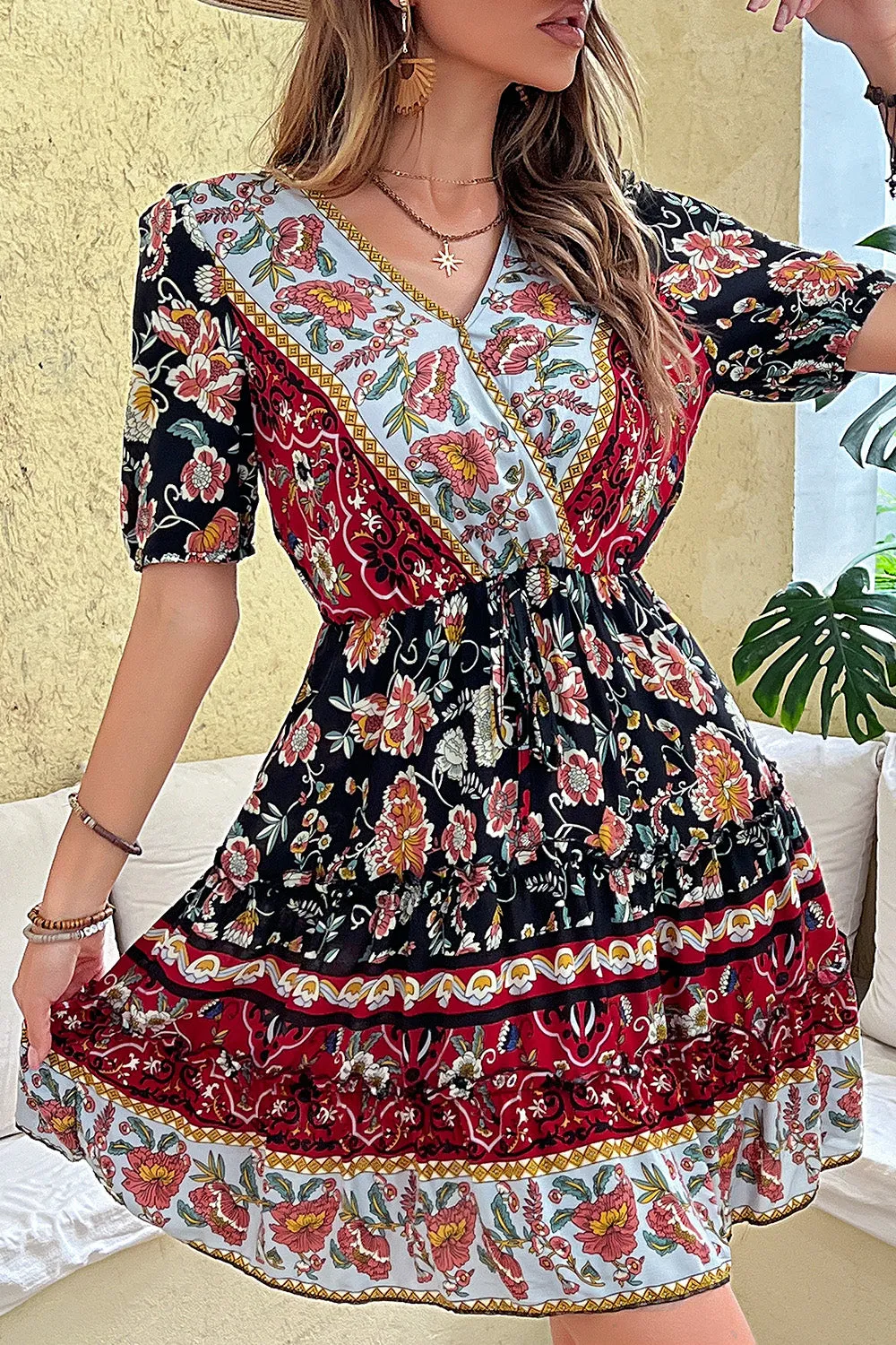 Black Red Printed A Line Casual Summer Dress sold by Zapaka product image thumbnail 3