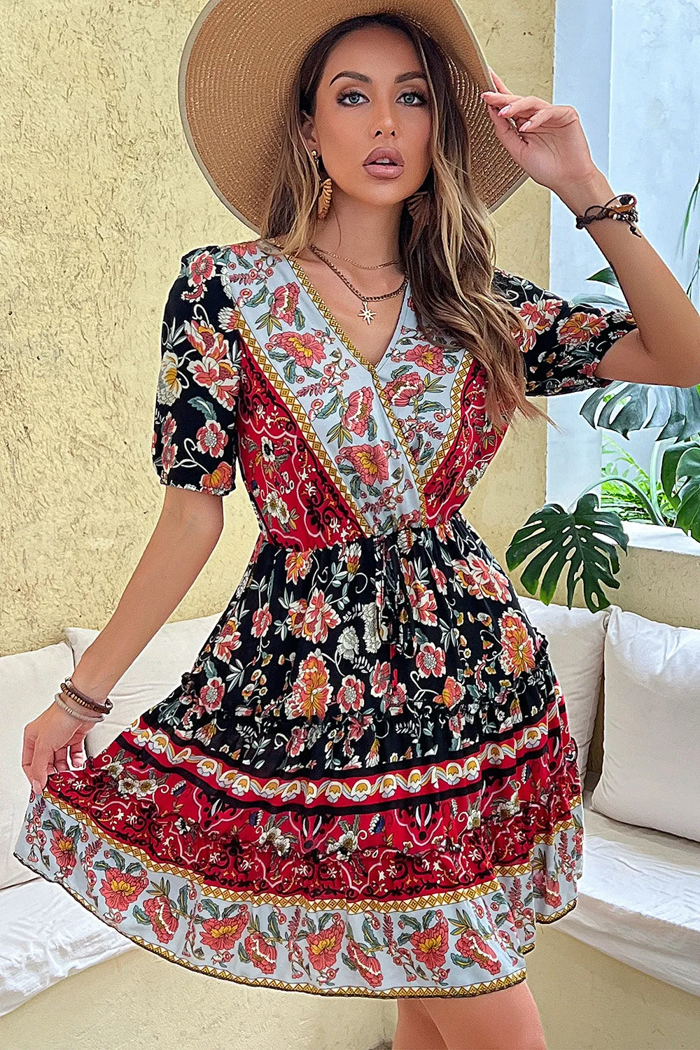 Black Red Printed A Line Casual Summer Dress sold by Zapaka