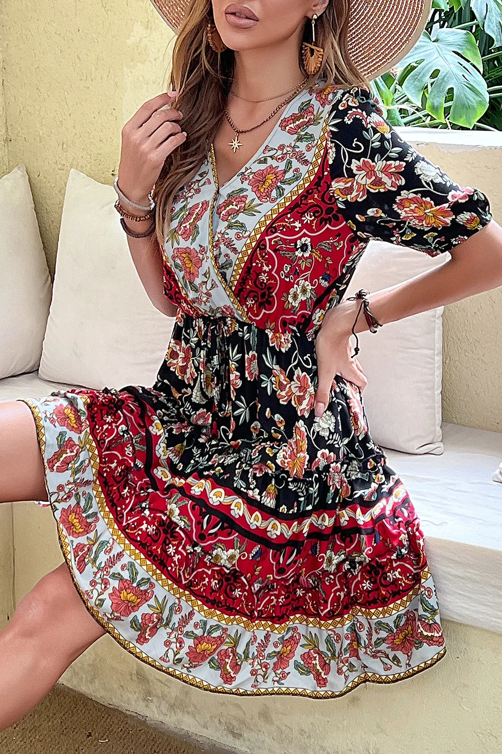 Black Red Printed A Line Casual Summer Dress sold by Zapaka product image thumbnail 5