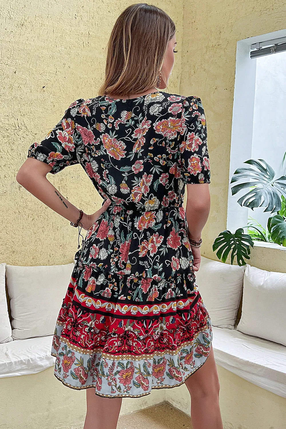 Black Red Printed A Line Casual Summer Dress sold by Zapaka product image thumbnail 2