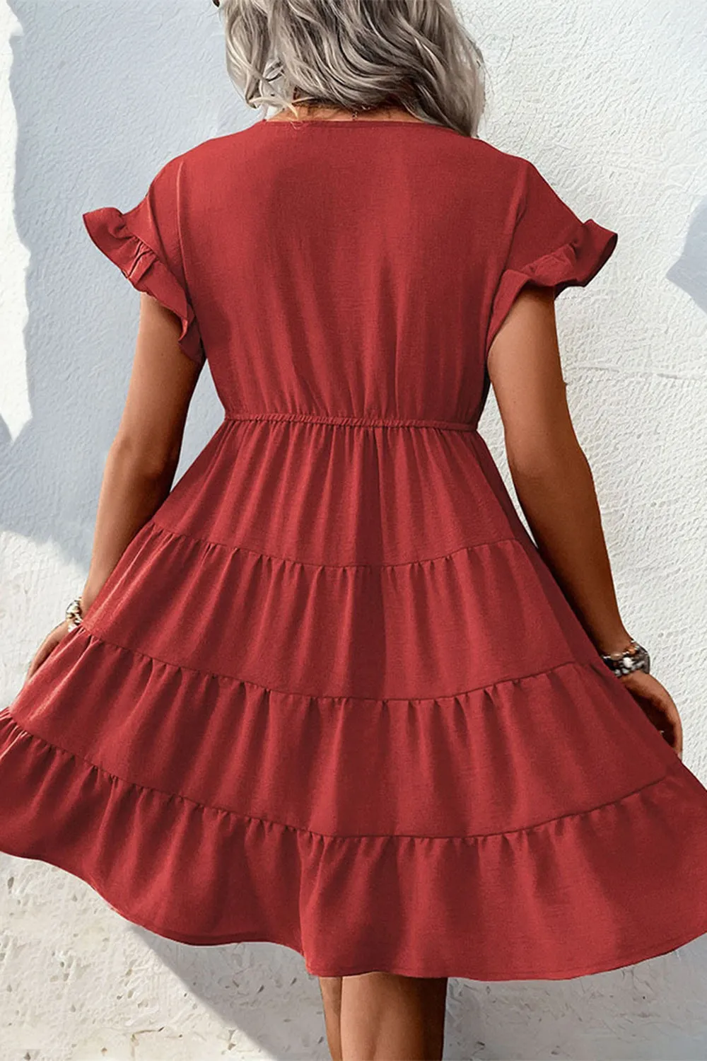 Red Simple A Line Short Sleeves Summer Dress sold by Zapaka product image thumbnail 2