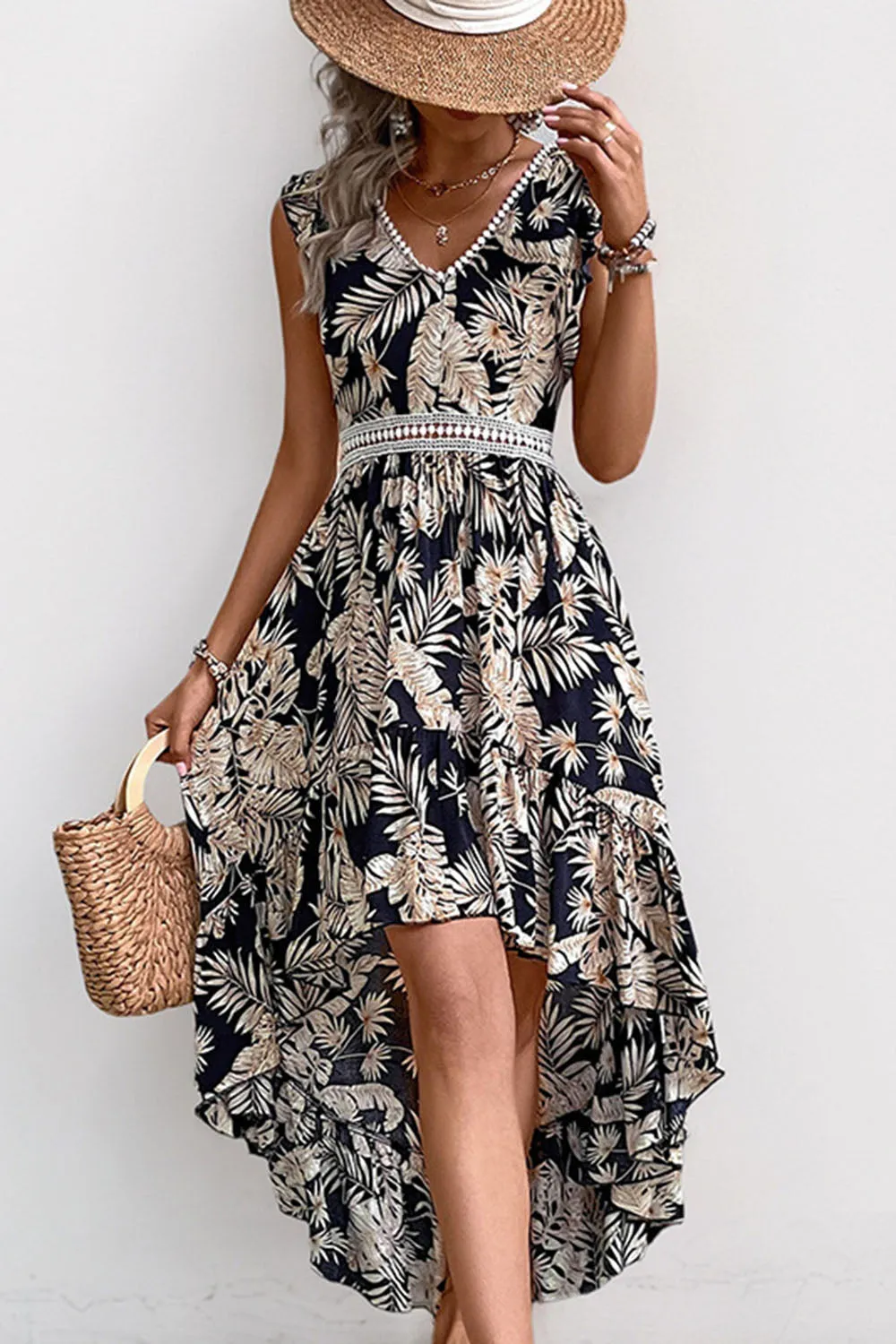 Black Printed A Line Ruffled Summer Dress sold by Zapaka