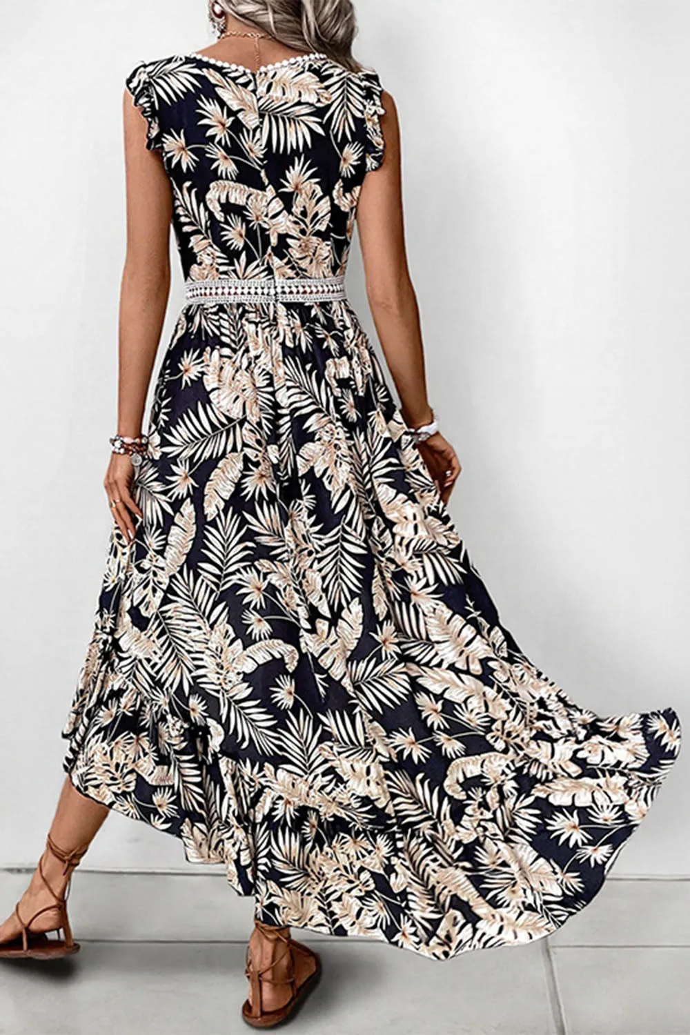 Black Printed A Line Ruffled Summer Dress sold by Zapaka product image thumbnail 2