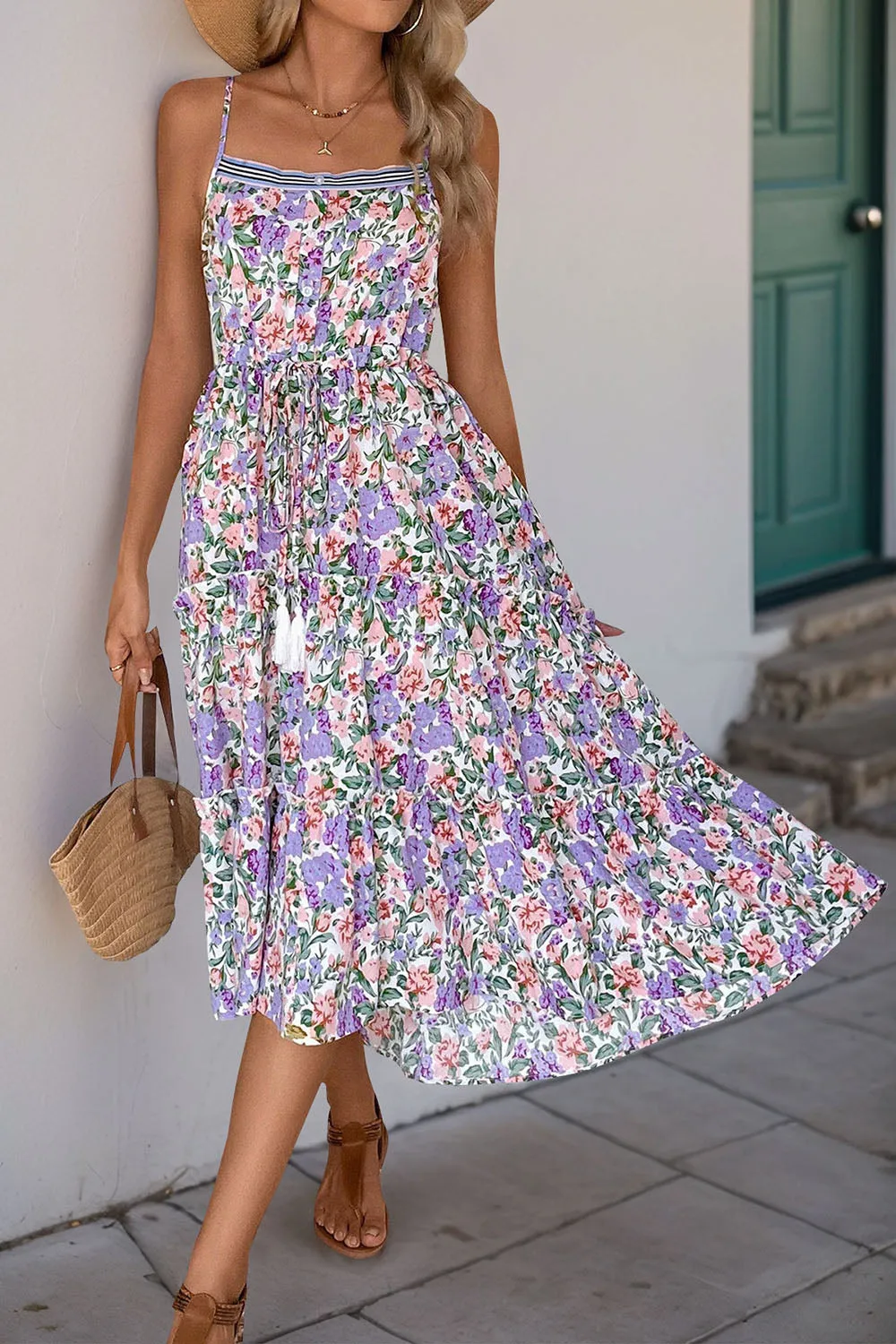Purple Floral A Line Printed Summer Dress sold by Zapaka product image thumbnail 3