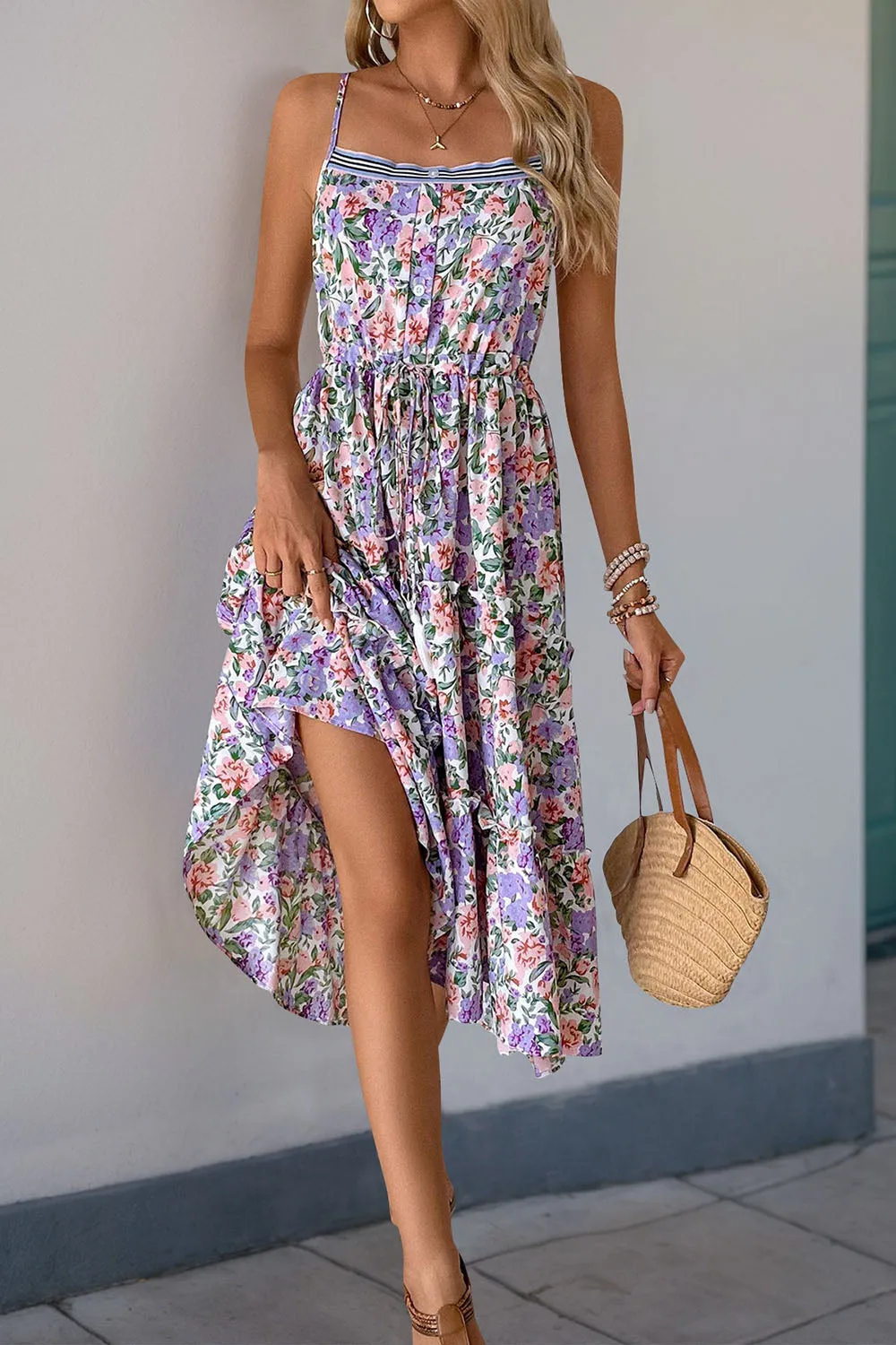 Purple Floral A Line Printed Summer Dress sold by Zapaka product image thumbnail 4