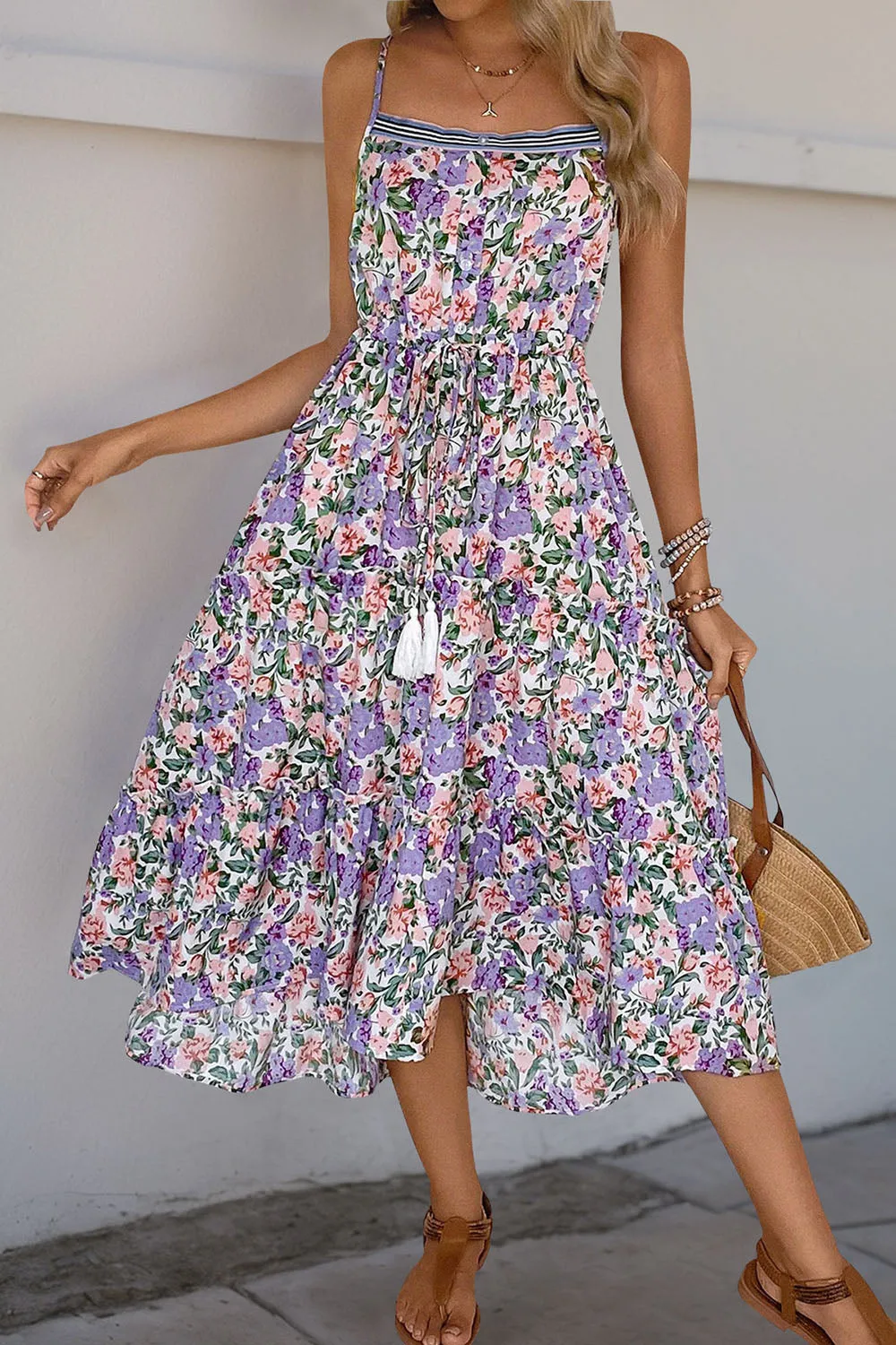 Purple Floral A Line Printed Summer Dress sold by Zapaka