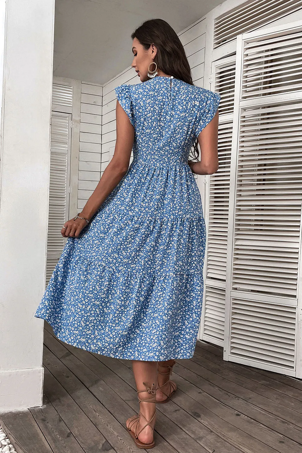 Blue Floral A Line Printed Round Neck Summer Dress sold by Zapaka product image thumbnail 2