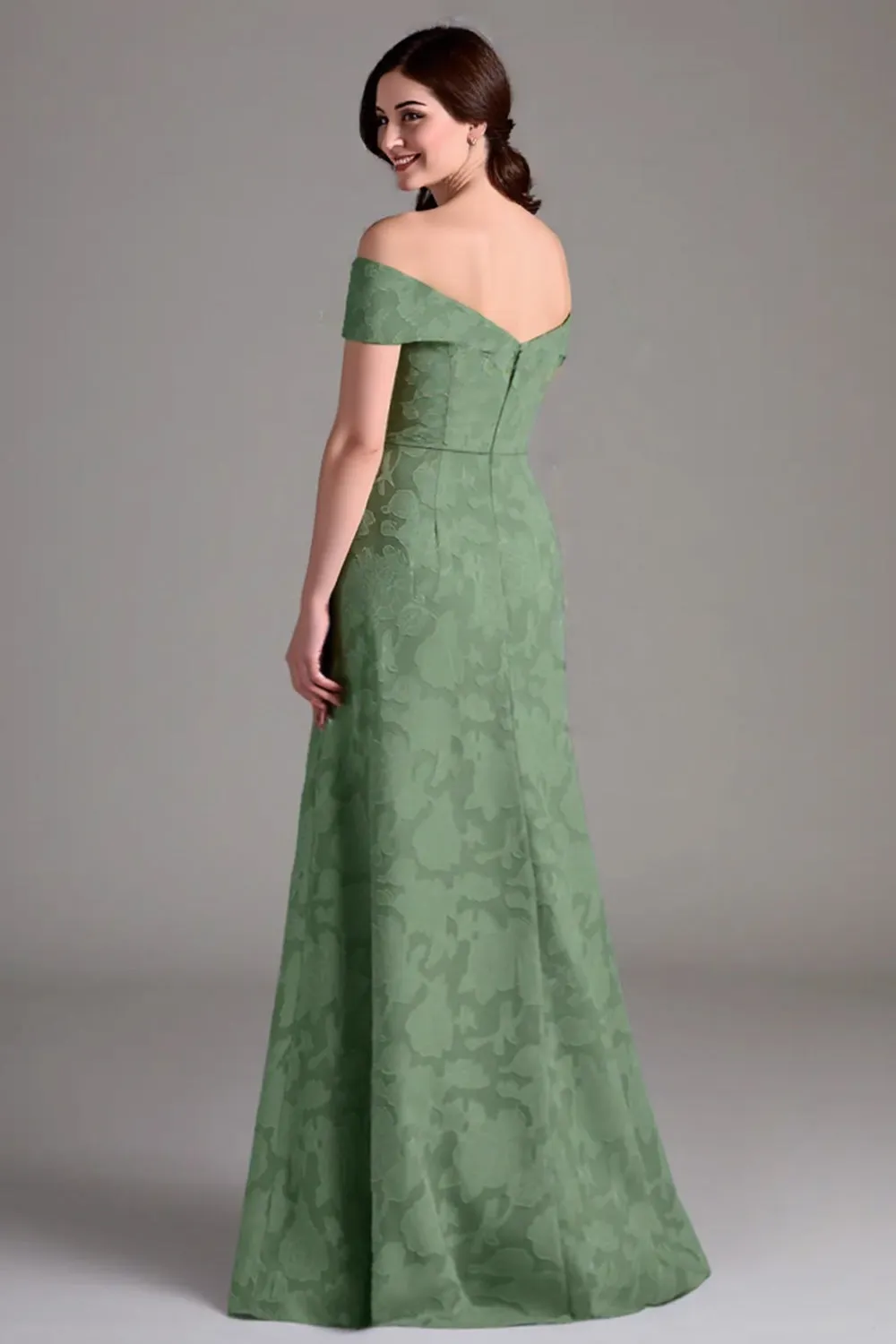 Eucalyptus A-Line Off The Shoulder Long Bridesmaid Dress sold by Zapaka product image thumbnail 2
