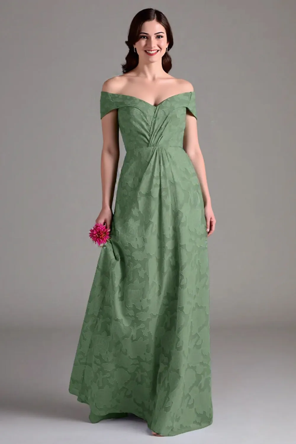 Eucalyptus A-Line Off The Shoulder Long Bridesmaid Dress sold by Zapaka