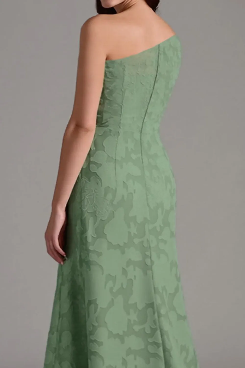 A-Line One Shoulder Ruched Eucalyptus Bridesmaid Dress sold by Zapaka product image thumbnail 4
