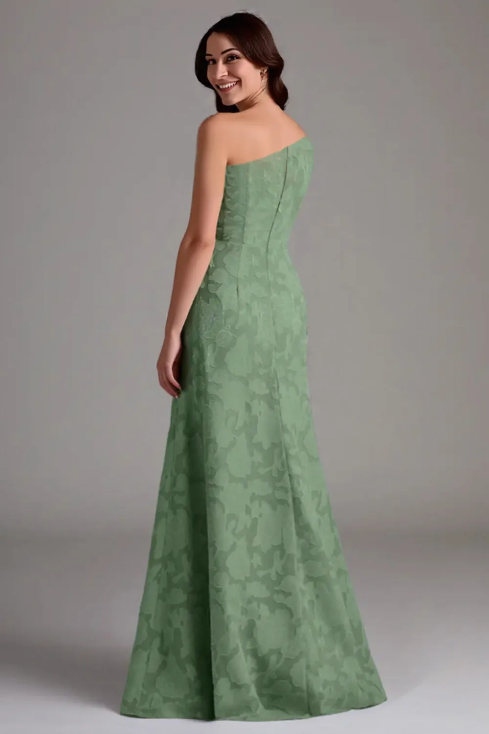 A-Line One Shoulder Ruched Eucalyptus Bridesmaid Dress sold by Zapaka product image thumbnail 2