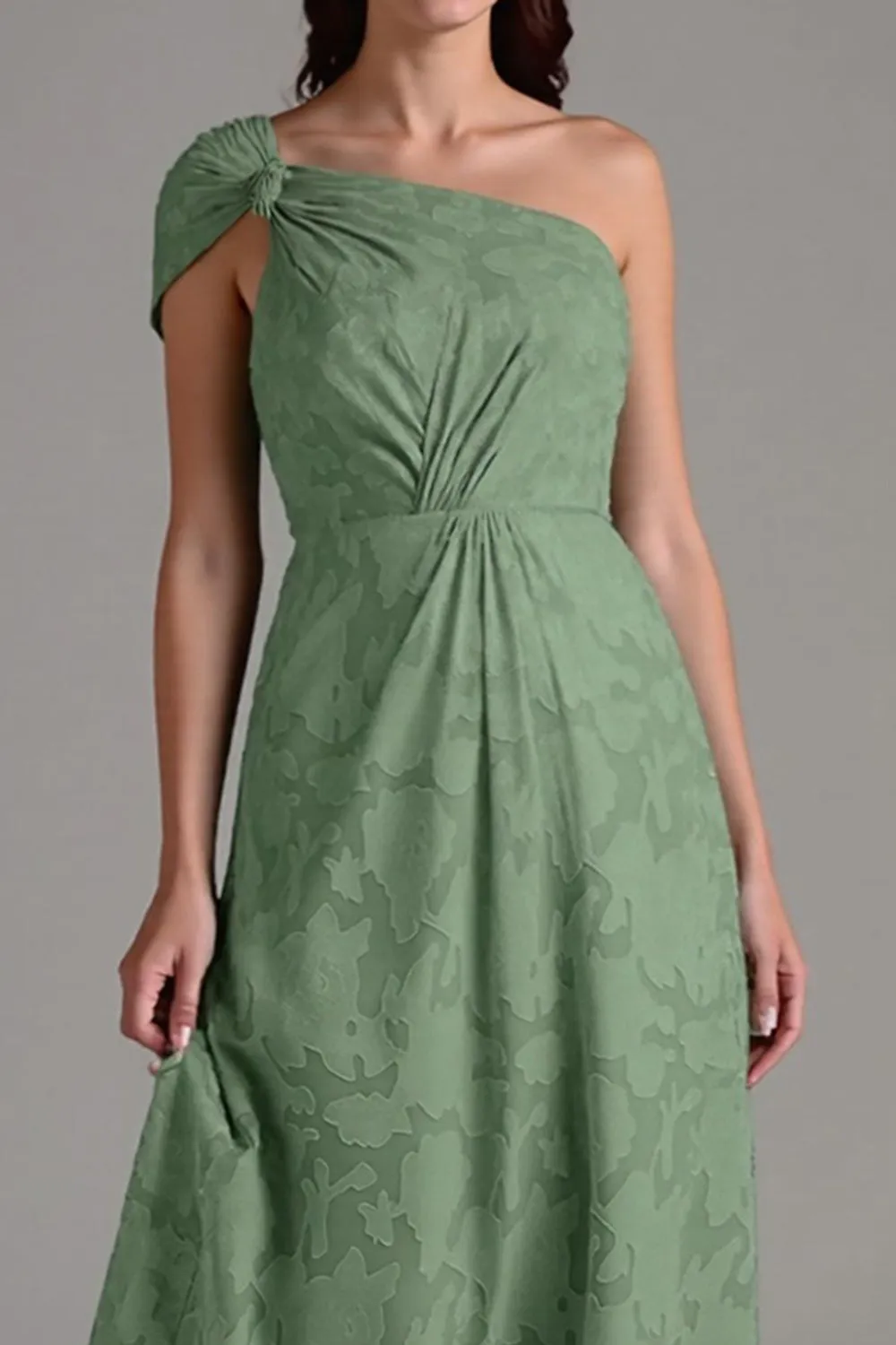 A-Line One Shoulder Ruched Eucalyptus Bridesmaid Dress sold by Zapaka product image thumbnail 3