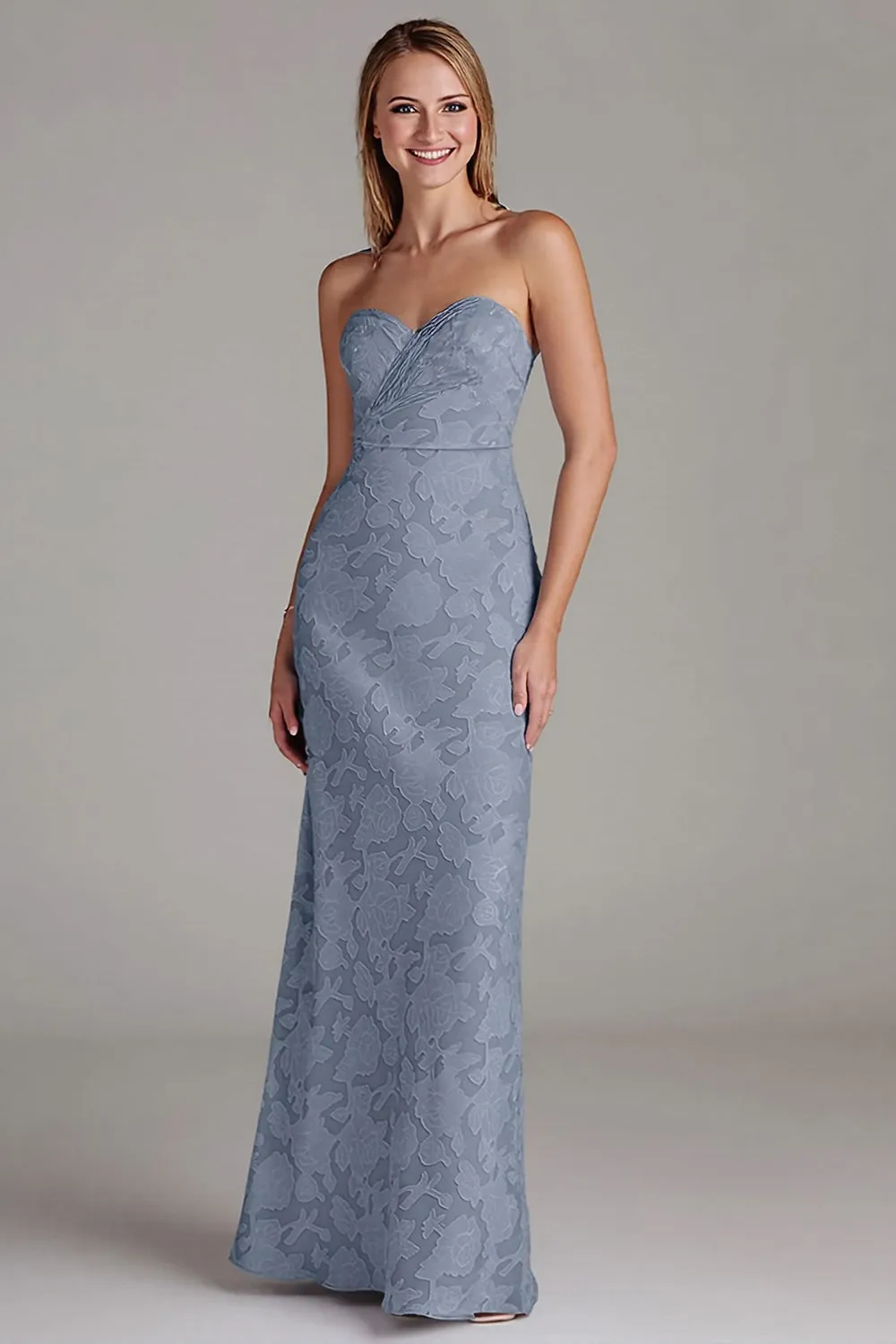 Strapless Sheath Dusty Blue Long Bridesmaid Dress sold by Zapaka