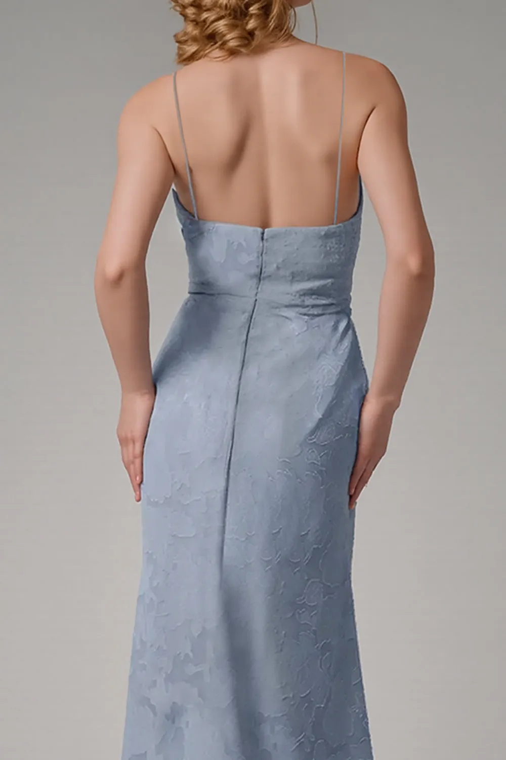 Dusty Blue Sheath Spaghetti Straps Bridesmaid Dress with Slit sold by Zapaka product image thumbnail 4
