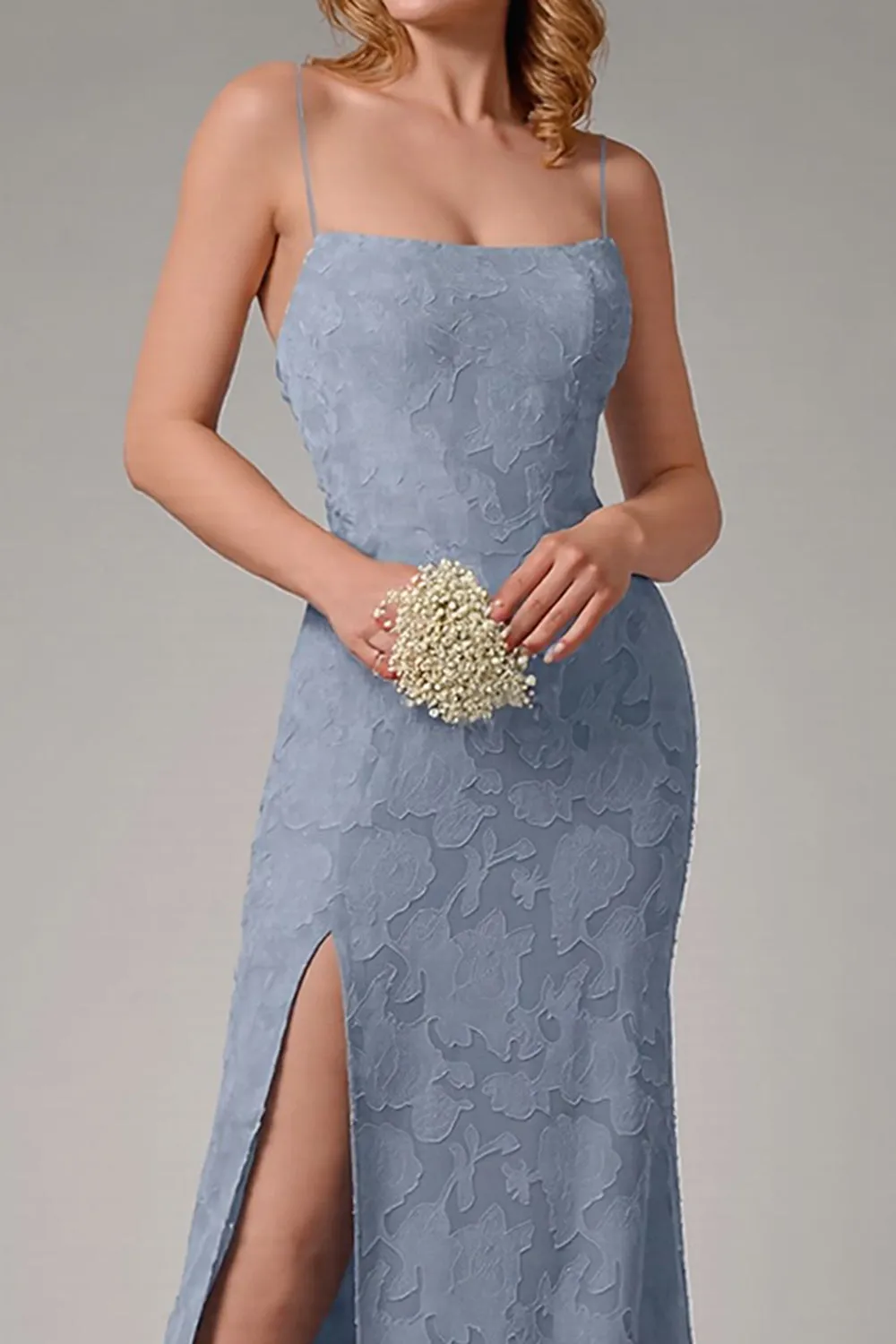 Dusty Blue Sheath Spaghetti Straps Bridesmaid Dress with Slit sold by Zapaka product image thumbnail 3
