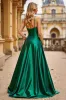 Dark Green A Line Spaghetti Straps Satin Long Prom Dress sold by Zapaka