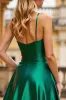 Dark Green A Line Spaghetti Straps Satin Long Prom Dress sold by Zapaka