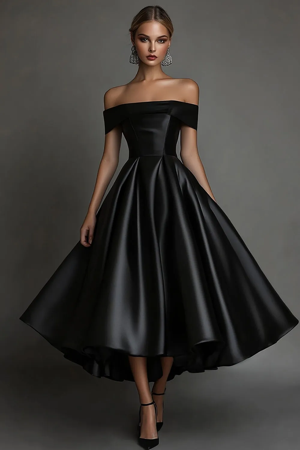 Black Satin Simple A Line Long Formal Dress sold by Zapaka