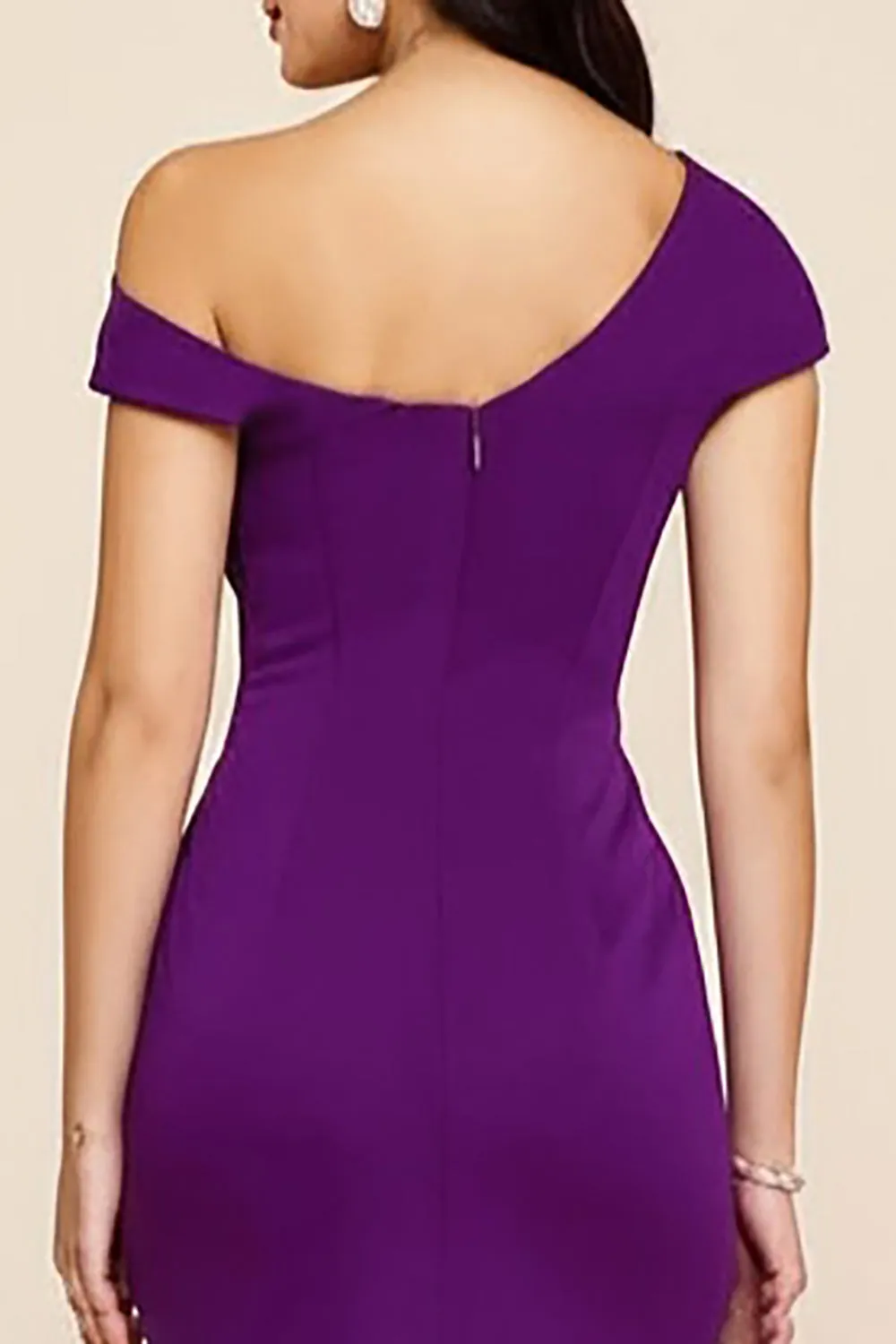 Plum Mermaid Ruched One Shoulder Long Formal Dress sold by Zapaka product image thumbnail 4