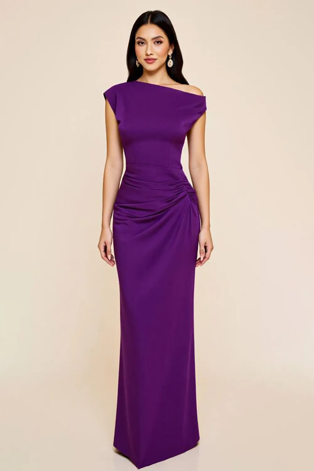 Plum Mermaid Ruched One Shoulder Long Formal Dress sold by Zapaka