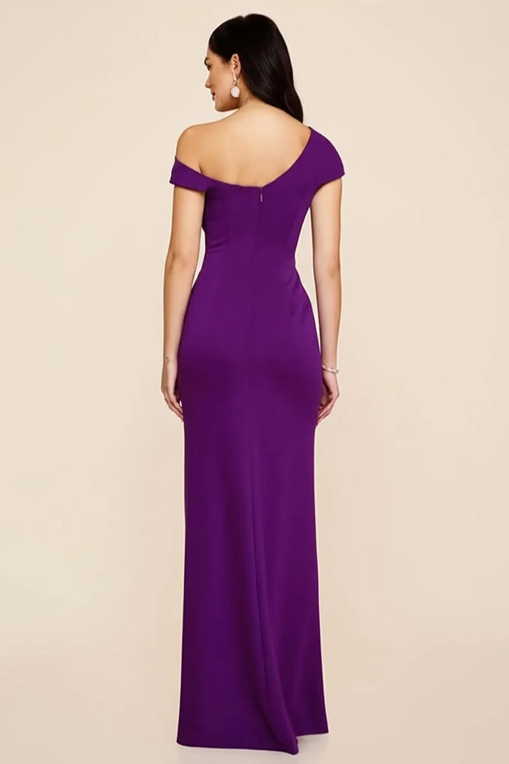 Plum Mermaid Ruched One Shoulder Long Formal Dress sold by Zapaka product image thumbnail 2